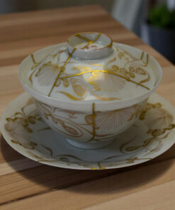 Alternative view of Kintsugi Gaiwan Set - Fine Porcelain with 2 Saucers - Unique Gold Repair