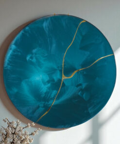 "Fractale : Azur 25" – A Turquoise Glass and Gold Artwork