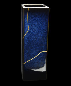 Alternative view of Blue kintsugi vase with crocodile leather