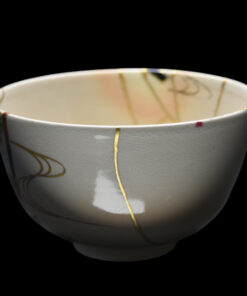 Alternative view of Kyo chawan with peonies and fans