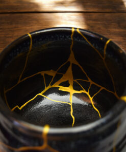 Alternative view of Black Kintsugi chawan