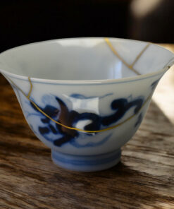 Alternative view of 19th Century Chinese Yunomi, Blue Phoenix, 22-Karat Gold Kintsugi - Rebirth of a Legend