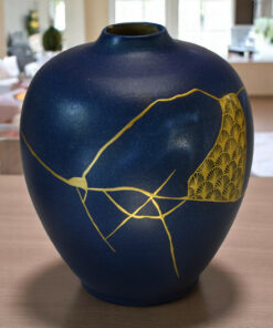 Alternative view of Night Blue Stoneware Vase - Gold Kintsugi and Maki-e