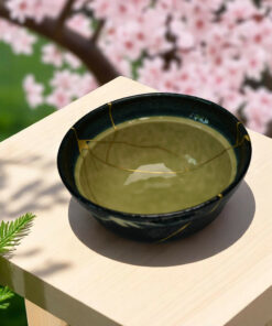 Alternative view of Ceramic dark blue bowl with bamboos