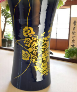 Alternative view of Night Blue Stoneware Vase - Gold Kintsugi and Maki-e