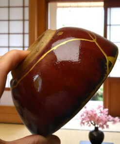 Alternative view of Deep Red Japanese Stoneware Bowl - Unique Kintsugi