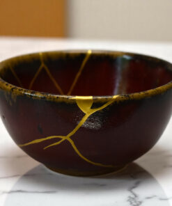 Deep Red Japanese Stoneware Bowl - Unique Kintsugi