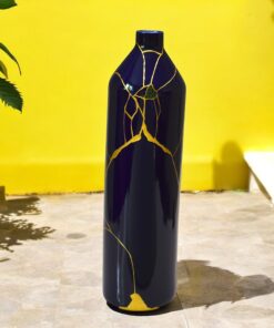 Alternative view of Wabi-Sabi Blue Vase: Gold Kintsugi & Beetle Wing Inlay
