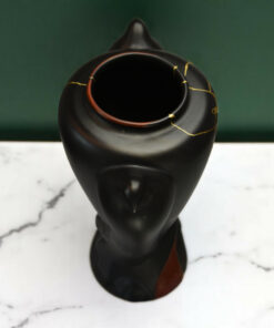 Alternative view of Matte Black Ceramic Vase with 22K Gold Kintsugi and Applied Birds