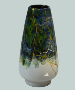 Alternative view of Kintsugi vase with green and blue enamel