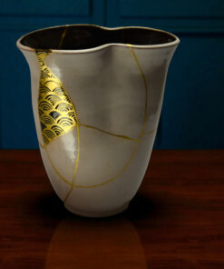 Alternative view of White Stoneware Vase - Gold Kintsugi and Maki-e
