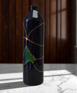 Alternative view of Wabi-Sabi Blue Vase: Gold Kintsugi & Beetle Wing Inlay