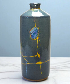 Blue kintsugi vase with Hermes silk