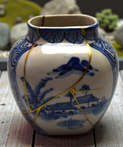 White and blue vase with chinese landscape