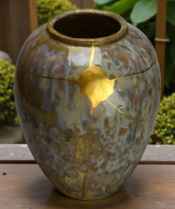 Alternative view of Mineral Rebirth: Japanese Stoneware Vase with Gold Kintsugi