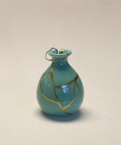 Miniature Turquoise Porcelain Pendant Vase — Kintsugi-Inspired Decoration