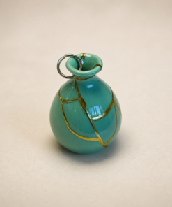 Alternative view of Miniature Turquoise Porcelain Pendant Vase — Kintsugi-Inspired Decoration